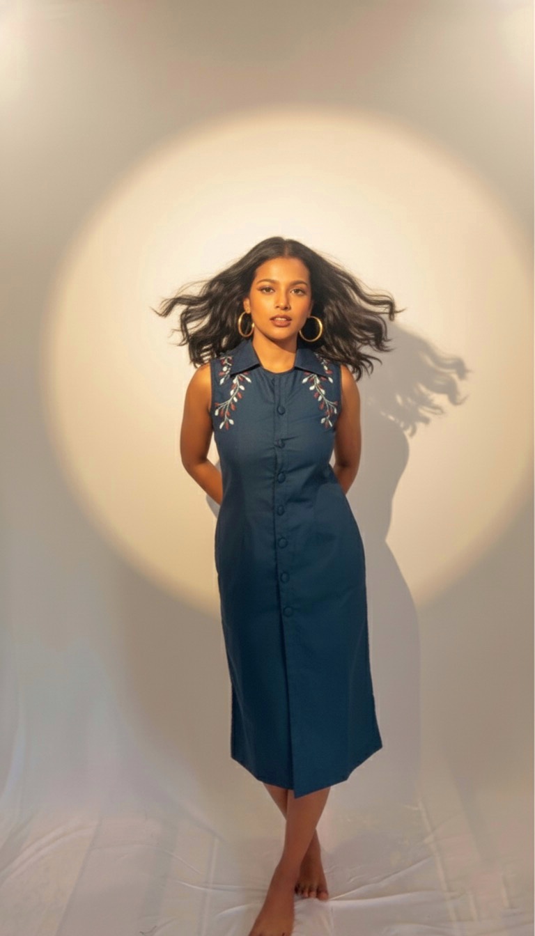 Embroidered Denim Dress