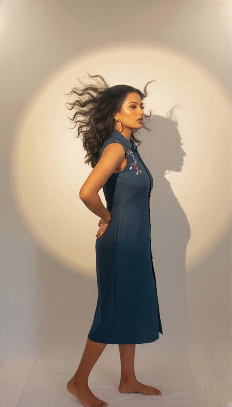 Embroidered Denim Dress - Image 2